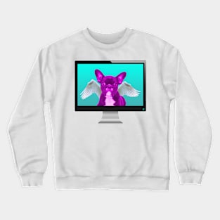 computer french bulldog angel screen Crewneck Sweatshirt